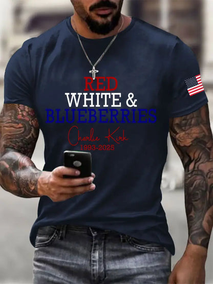 Men’s Red White & Blueberries Casual T-Shirt Navy Blue / S