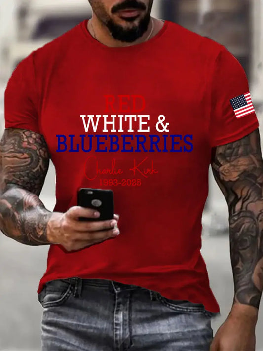 Men’s Red White & Blueberries Casual T-Shirt Pure Red / S