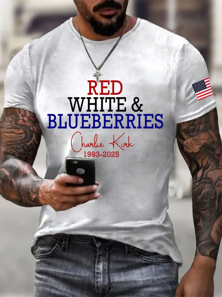 Men’s Red White & Blueberries Casual T-Shirt White / S