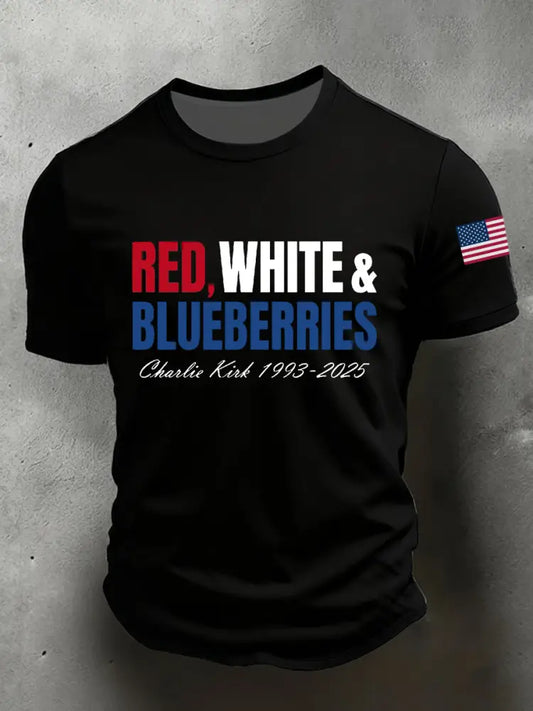 Men’s Red White Blueberries Charlie Kirk Short-sleeved T-shirt Black / S