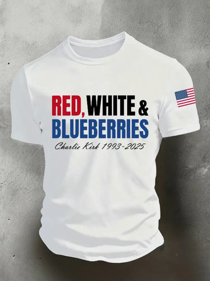 Men’s Red White Blueberries Charlie Kirk Short-sleeved T-shirt White / S