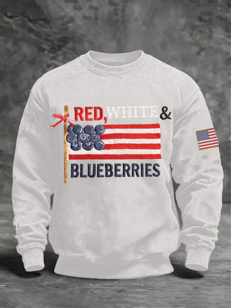 Men’s ‘Red White & Blueberries’ Crew Neck Sweatshirt White / S