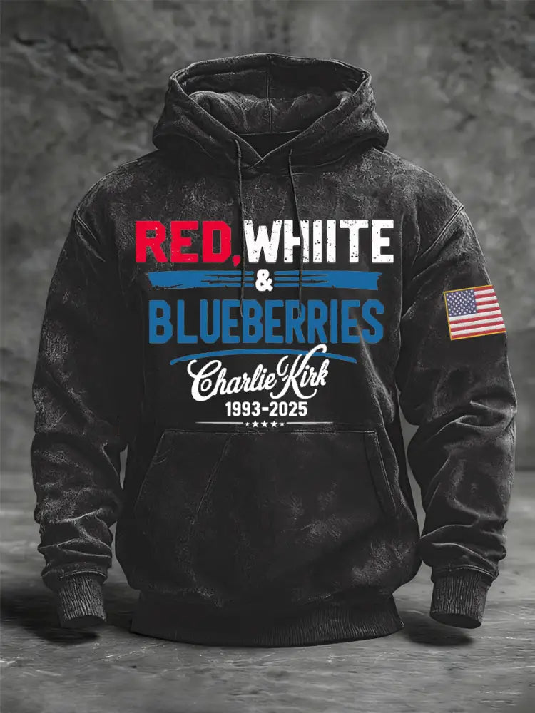 Men’s ‘Red White & Blueberries’ Oversized Drop-Shoulder Hoodie with Pockets Black / S
