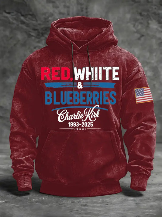 Men’s ‘Red White & Blueberries’ Oversized Drop-Shoulder Hoodie with Pockets Red / S