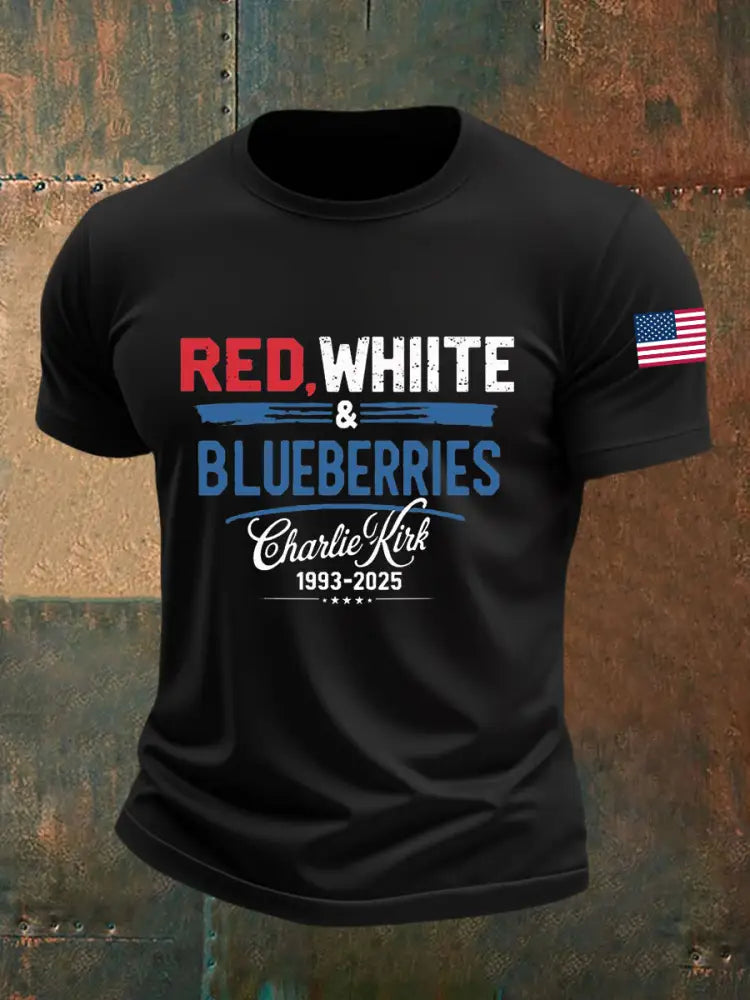Men’s Red White Blueberries Short-sleeved T-shirt Black / S