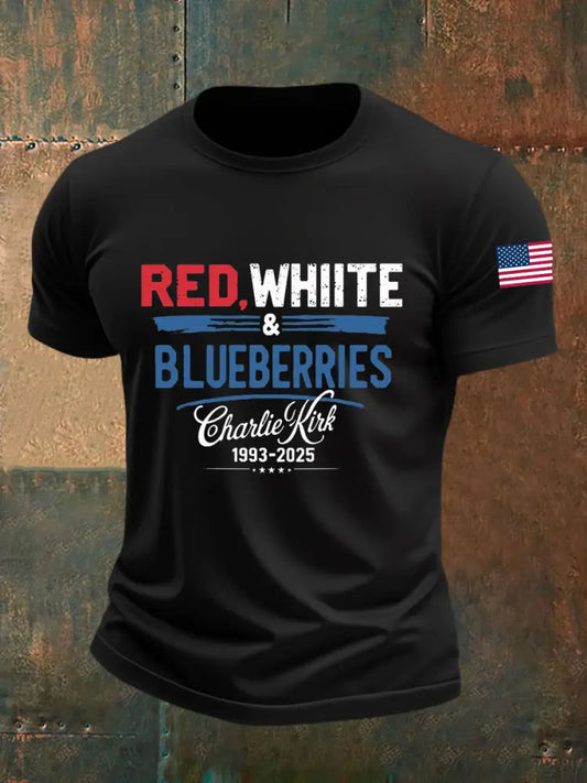 Men’s Red White Blueberries Short-sleeved T-shirt Black / S