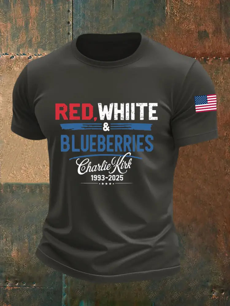 Men’s Red White Blueberries Short-sleeved T-shirt Dark Gray / S
