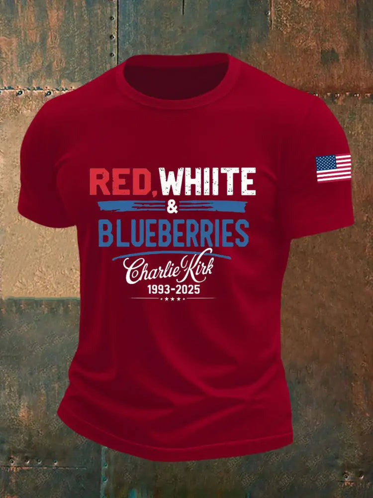 Men’s Red White Blueberries Short-sleeved T-shirt Deep Red / S