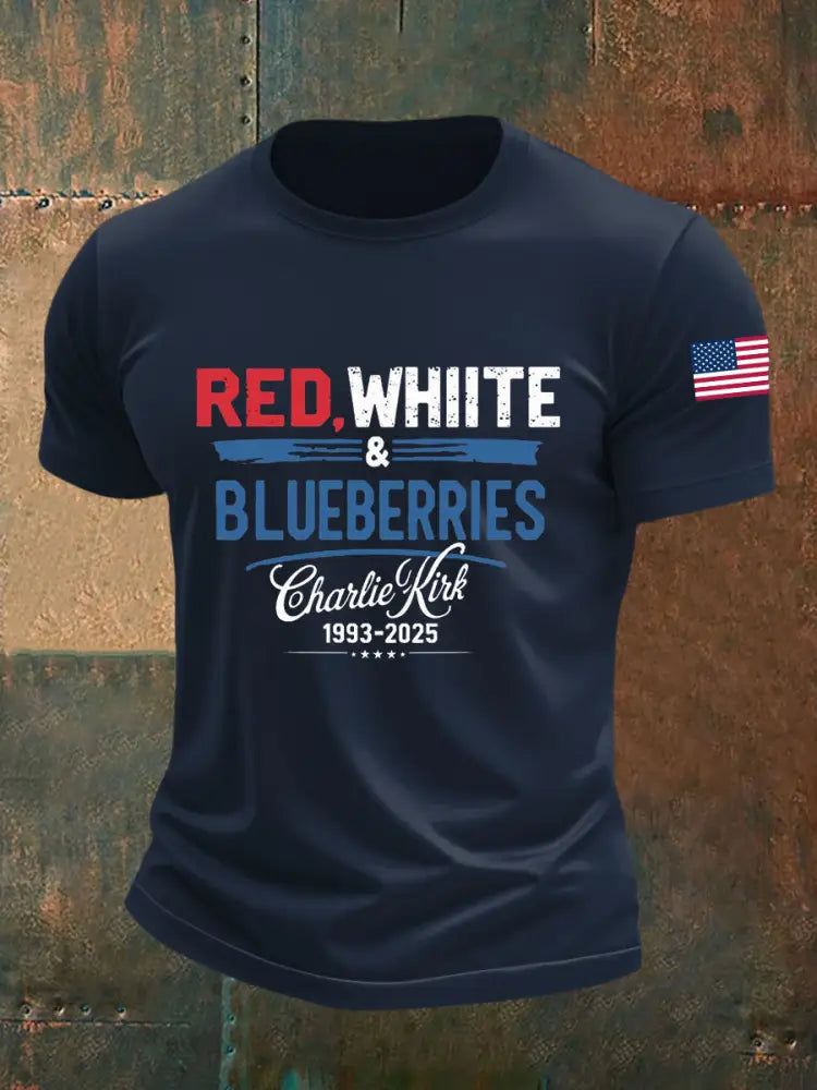 Men’s Red White Blueberries Short-sleeved T-shirt Navy Blue / S