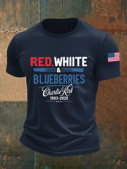 Men’s Red White Blueberries Short-sleeved T-shirt Navy Blue / S