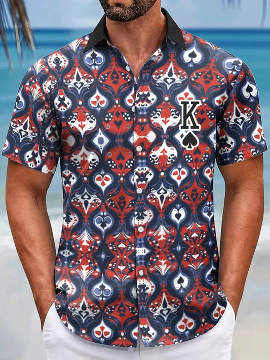 Men’s resort-style poker ace of spades shirts As picture / S