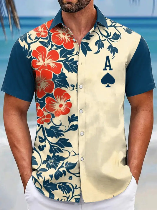 Men’s resort-style poker ace of spades shirts As picture / S