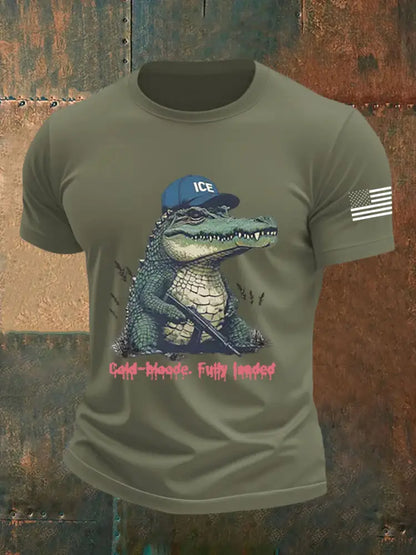 Men’s Retro Alligator Alcatraz Funny Florida Everglades Dark Humor Short Sleeve Tee Army Green / S