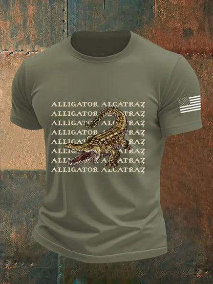 Men’s Retro Alligator Alcatraz Funny Florida Everglades Dark Humor Short Sleeve Tee Army Green / S
