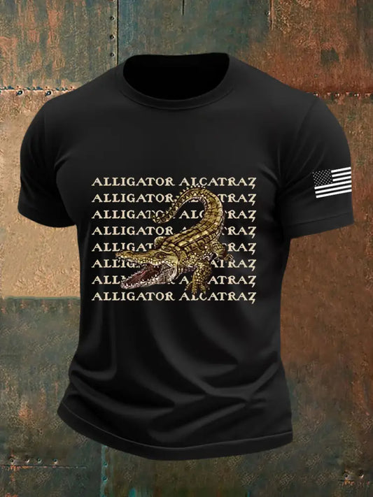 Men’s Retro Alligator Alcatraz Funny Florida Everglades Dark Humor Short Sleeve Tee Black / S