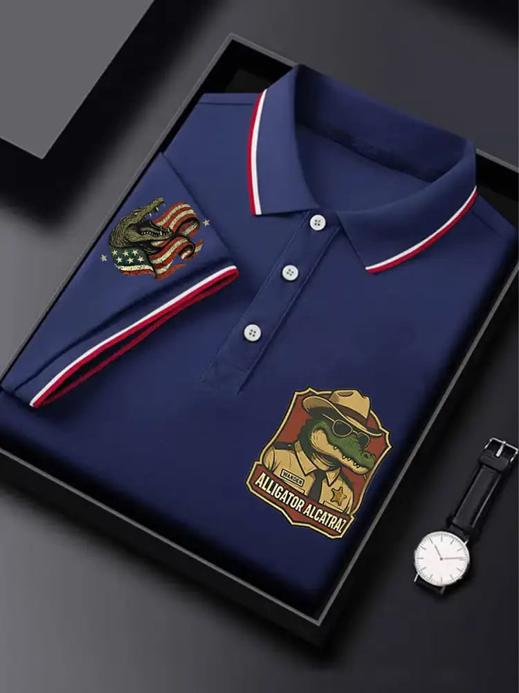Men’s Retro Alligator Alcatraz Funny Florida Everglades Dark Humor Short Sleeve Tee Blue / S