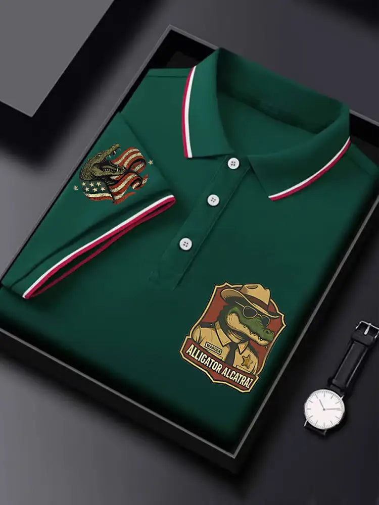 Men’s Retro Alligator Alcatraz Funny Florida Everglades Dark Humor Short Sleeve Tee Dark Green / S
