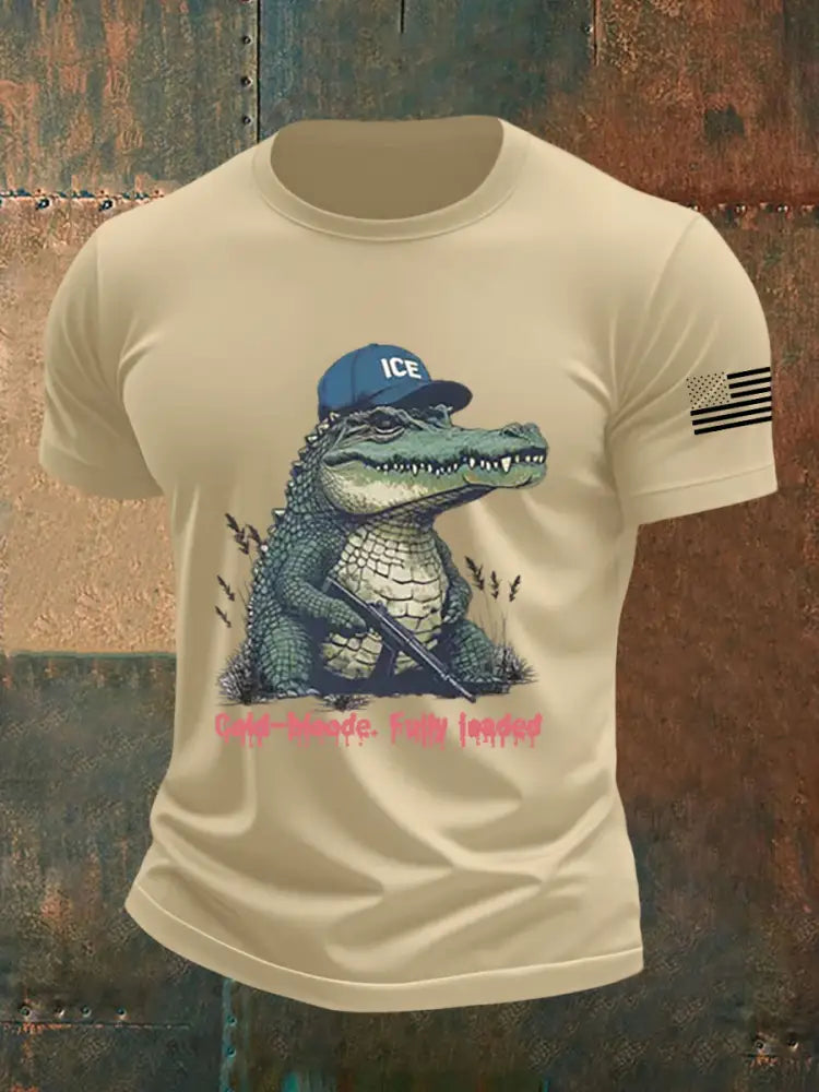 Men’s Retro Alligator Alcatraz Funny Florida Everglades Dark Humor Short Sleeve Tee Khaki / S