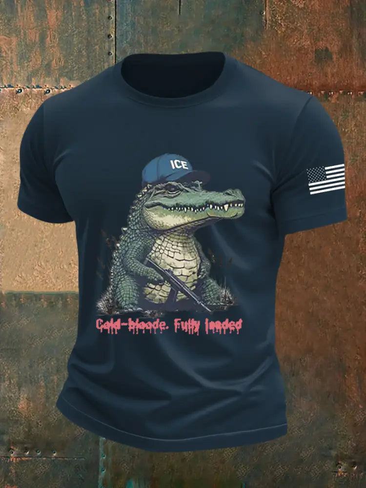 Men’s Retro Alligator Alcatraz Funny Florida Everglades Dark Humor Short Sleeve Tee Navy Blue / S