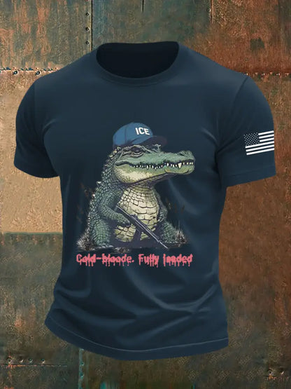 Men’s Retro Alligator Alcatraz Funny Florida Everglades Dark Humor Short Sleeve Tee Navy Blue / S