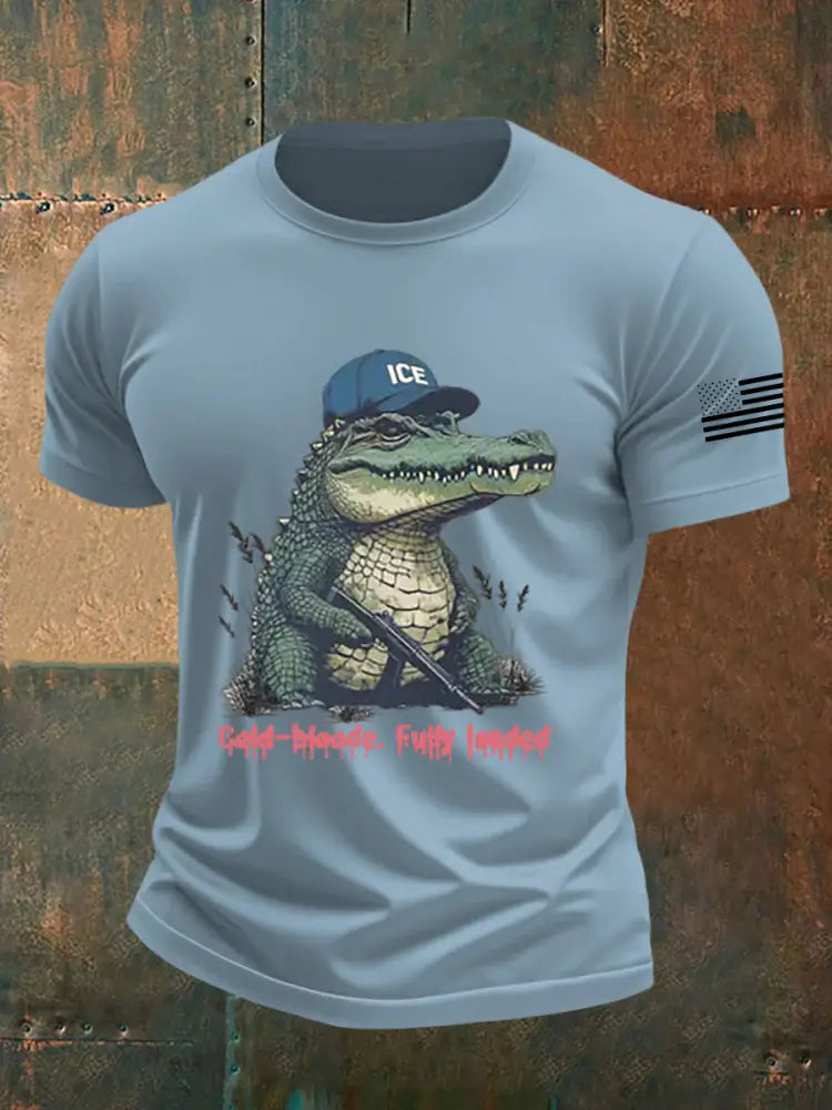 Men’s Retro Alligator Alcatraz Funny Florida Everglades Dark Humor Short Sleeve Tee Sky Blue / S