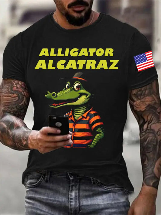 Men’s Retro Alligator Alcatraz Funny Florida Everglades Dark Humor T-shirt Black / S
