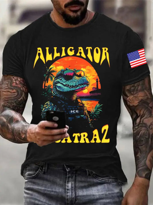 Men’s Retro Alligator Alcatraz Funny Florida Everglades Dark Humor T-shirt Black / S