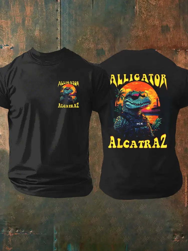 Men’s Retro Alligator Alcatraz Funny Florida Everglades Dark Humor T-shirt Black / S