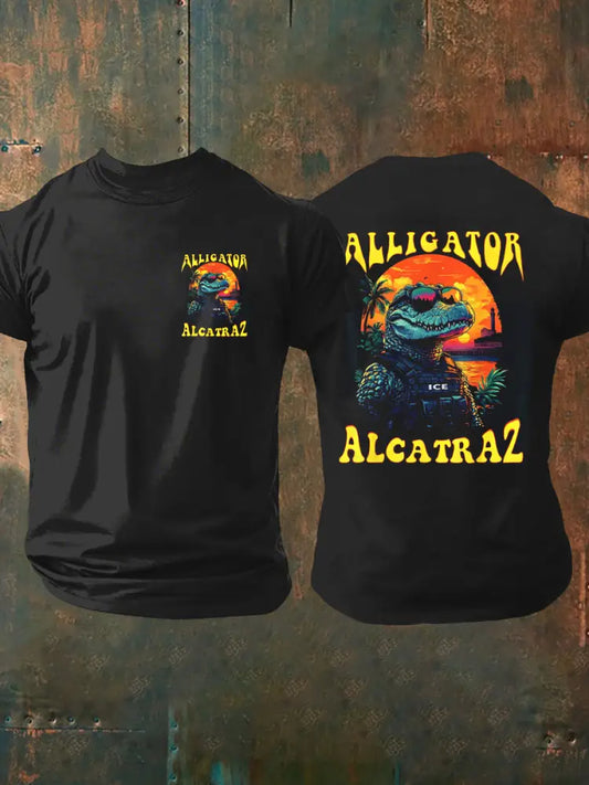 Men’s Retro Alligator Alcatraz Funny Florida Everglades Dark Humor T-shirt Black / S