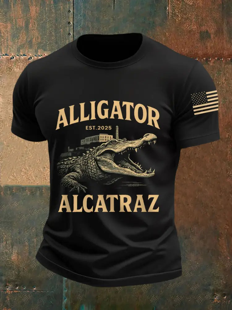 Men’s Retro Alligator Alcatraz Funny Florida Everglades Dark Humor Tee