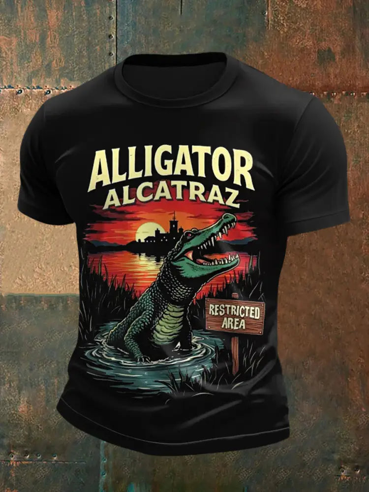 Men’s Retro Alligator Alcatraz Funny Florida Everglades Dark Humor Tee