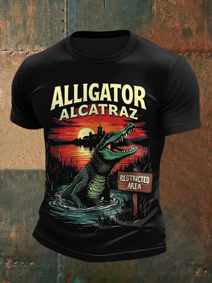 Men’s Retro Alligator Alcatraz Funny Florida Everglades Dark Humor Tee