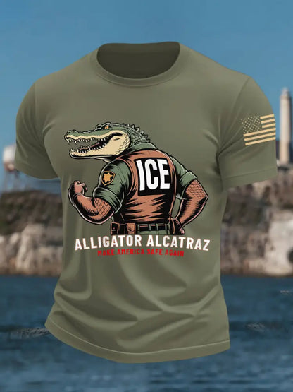 Men’s Retro Alligator Alcatraz Funny Florida Everglades Dark Humor Tee Army Green / S