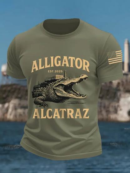Men’s Retro Alligator Alcatraz Funny Florida Everglades Dark Humor Tee Army Green / S
