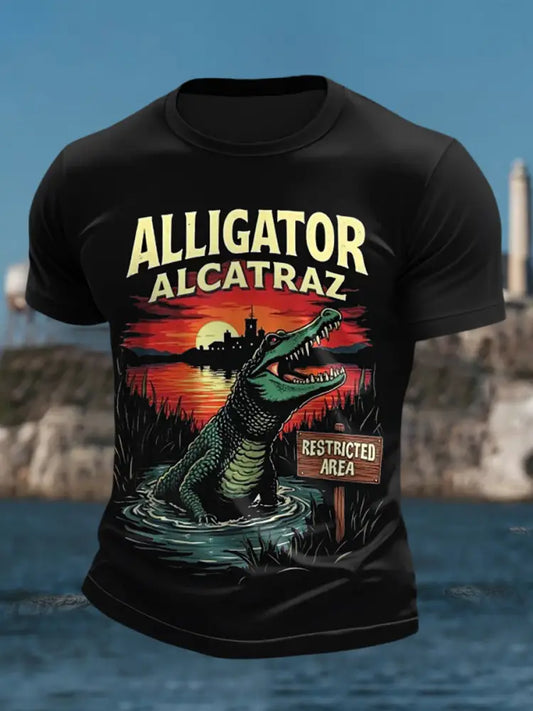Men’s Retro Alligator Alcatraz Funny Florida Everglades Dark Humor Tee Black / S