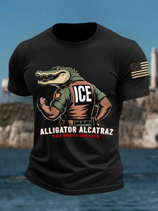Men’s Retro Alligator Alcatraz Funny Florida Everglades Dark Humor Tee Black / S
