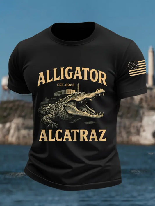 Men’s Retro Alligator Alcatraz Funny Florida Everglades Dark Humor Tee Black / S
