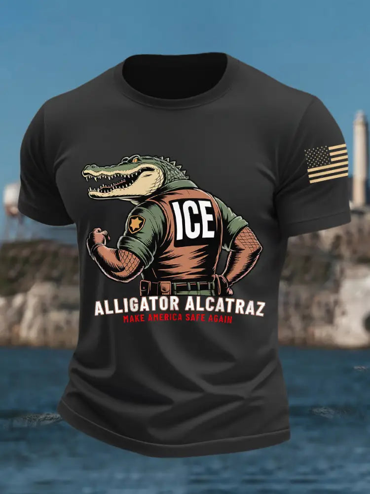 Men’s Retro Alligator Alcatraz Funny Florida Everglades Dark Humor Tee Dark Gray / S