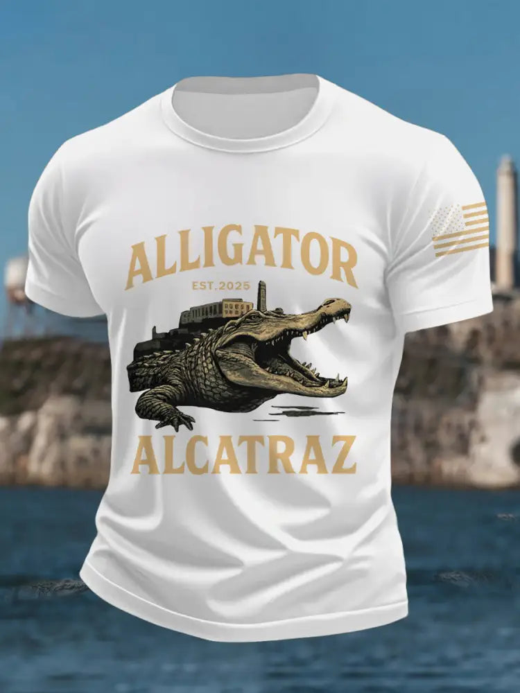 Men’s Retro Alligator Alcatraz Funny Florida Everglades Dark Humor Tee White / S