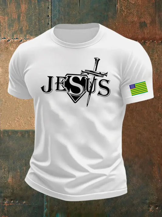 Men’s Retro Brazilian Faith Print Round-neck Short Sleeve Shirt A / S