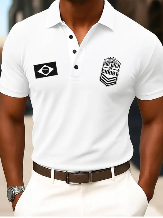 Men’s Retro Brazilian Faith Print Round-Neck Short-Sleeved Shirt. A / S