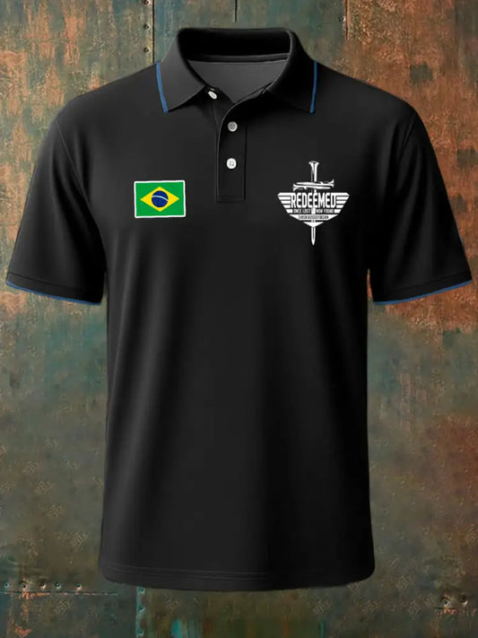 Men’s Retro Brazilian Faith Print Round-Neck Short-Sleeved Shirt. A / S
