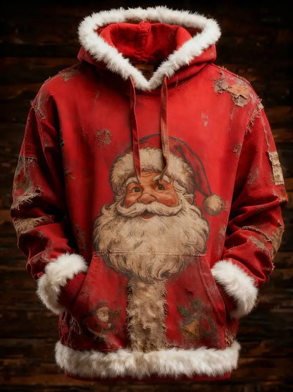 Men’s Retro Christmas Santa Claus Printed Hoodie A / S