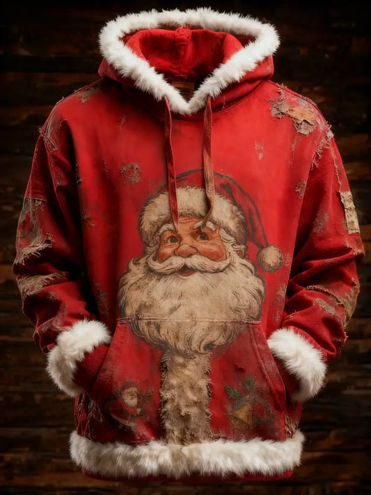Men’s Retro Christmas Santa Claus Printed Hoodie A / S