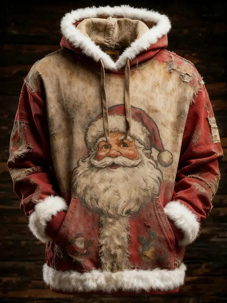 Men’s Retro Christmas Santa Claus Printed Hoodie B / S