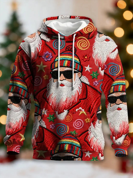 Men’s Retro Groovy Hippie Santa Print Casual Hoodie Red / S