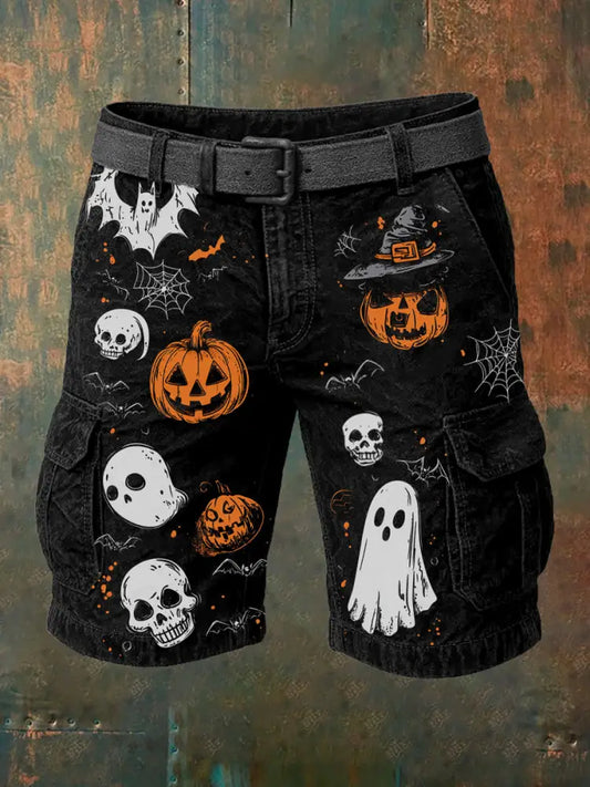 Men’s Retro Halloween Horror Graphic Casual Cargo Shorts A / S