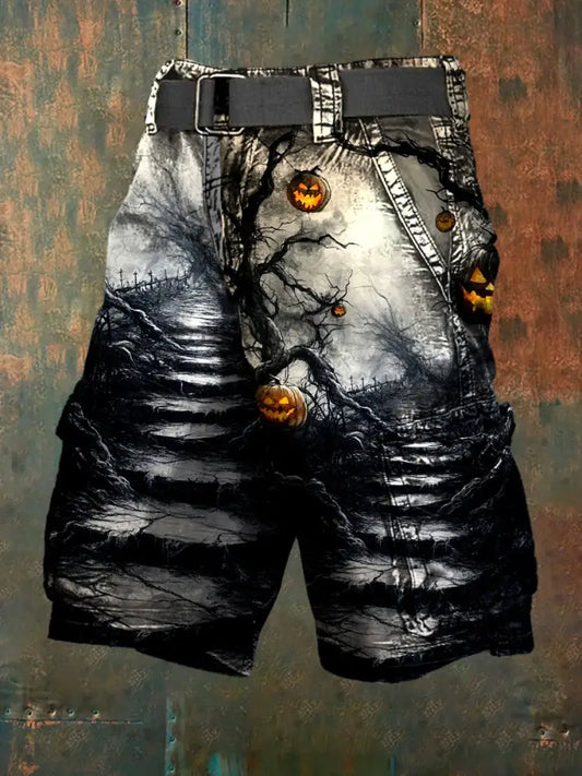 Men’s Retro Halloween Horror Graphic Casual Cargo Shorts A / S