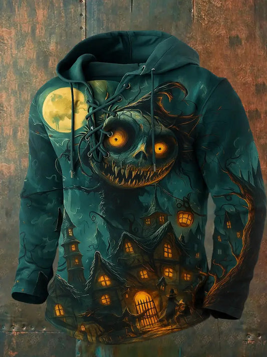 Men’s Retro Halloween Horror Graphic Casual Henley A / S