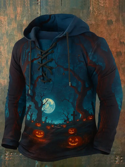 Men’s Retro Halloween Horror Graphic Casual Henley A / S